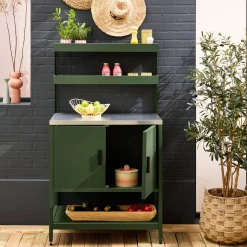 Module buitenkeuken met 2 deuren en 2 hangende planken staal L80cm