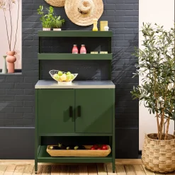 Module buitenkeuken met 2 deuren en 2 hangende planken staal L80cm