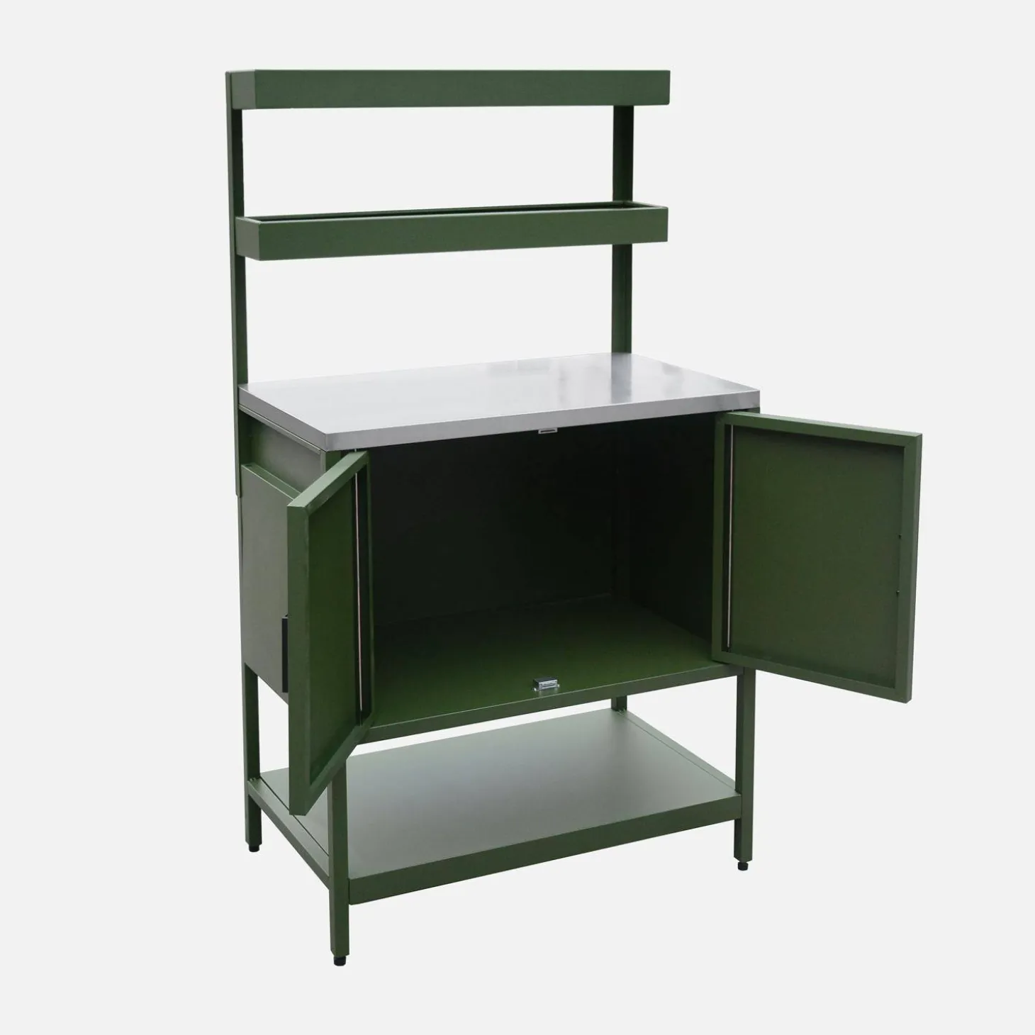 Module buitenkeuken met 2 deuren en 2 hangende planken staal L80cm