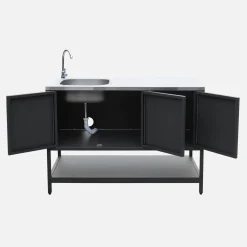 Module buitenkeuken met gootsteen 3 deuren en 1 plank staal L120cm