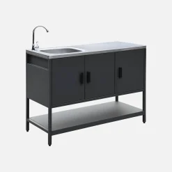 Module buitenkeuken met gootsteen 3 deuren en 1 plank staal L120cm