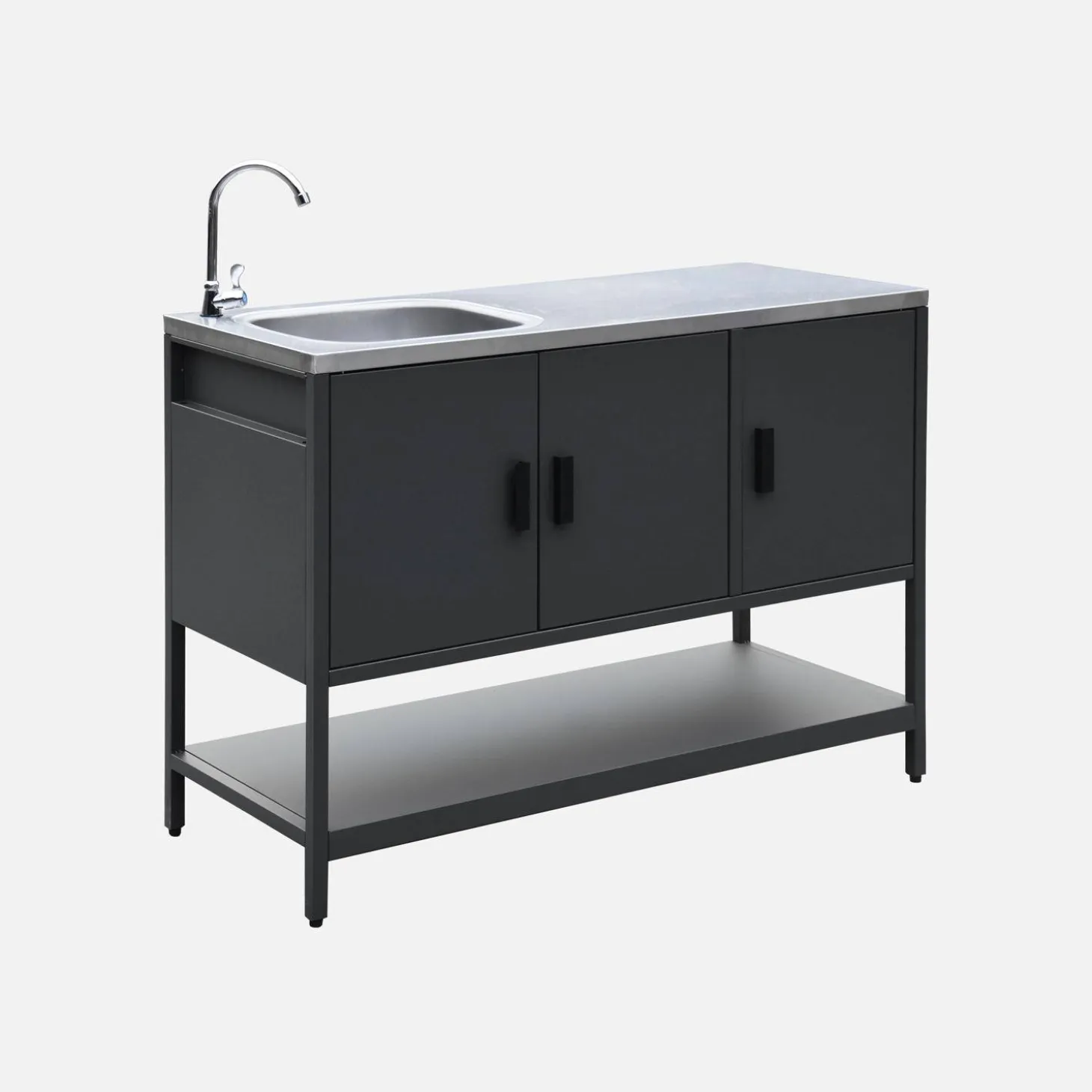 Module buitenkeuken met gootsteen 3 deuren en 1 plank staal L120cm