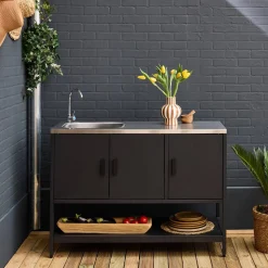 Module buitenkeuken met gootsteen 3 deuren en 1 plank staal L120cm