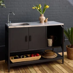 Module buitenkeuken met gootsteen 3 deuren en 1 plank staal L120cm