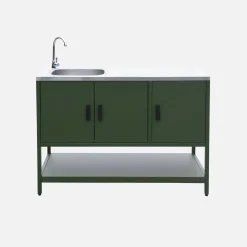 Module buitenkeuken met gootsteen 3 deuren en 1 plank staal L120cm