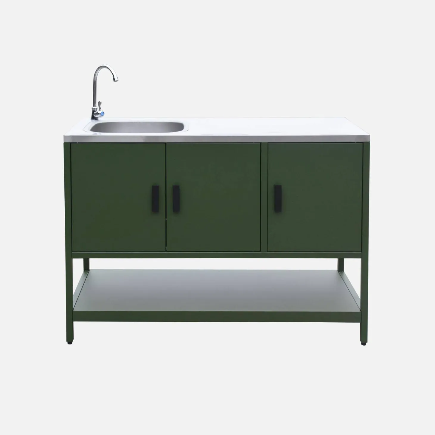 Module buitenkeuken met gootsteen 3 deuren en 1 plank staal L120cm