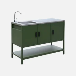 Module buitenkeuken met gootsteen 3 deuren en 1 plank staal L120cm