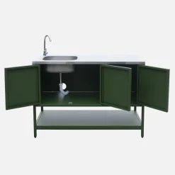 Module buitenkeuken met gootsteen 3 deuren en 1 plank staal L120cm