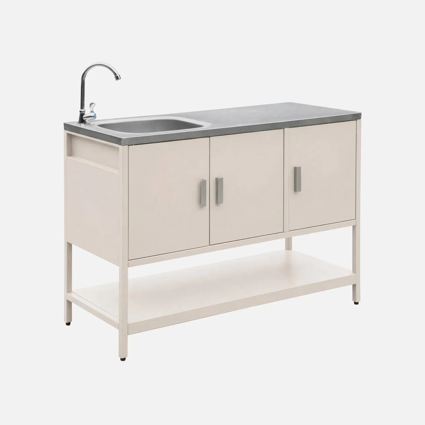 Module buitenkeuken met gootsteen 3 deuren en 1 plank staal L120cm
