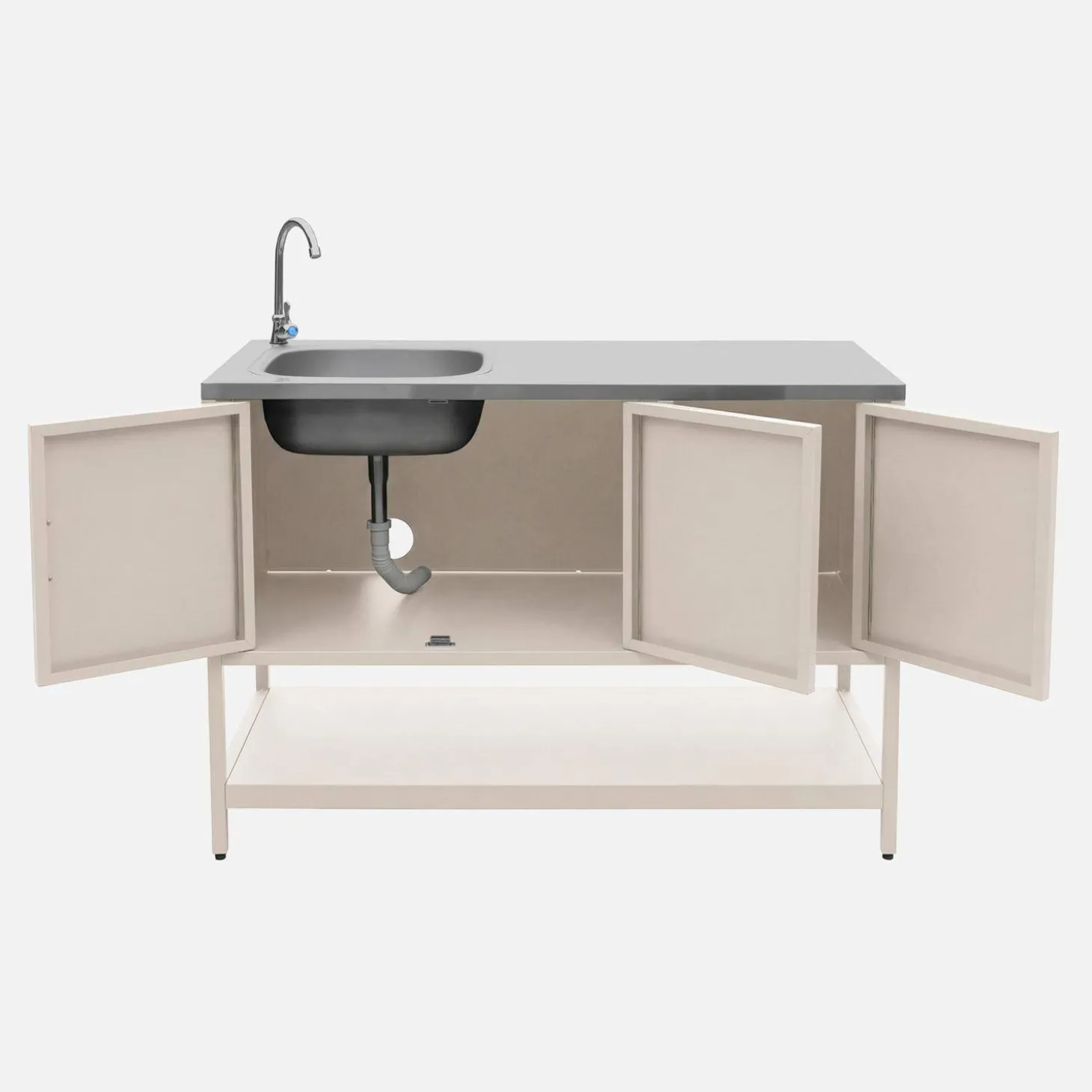 Module buitenkeuken met gootsteen 3 deuren en 1 plank staal L120cm