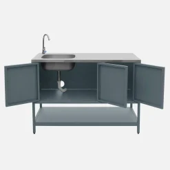 Module buitenkeuken met gootsteen 3 deuren en 1 plank staal L120cm