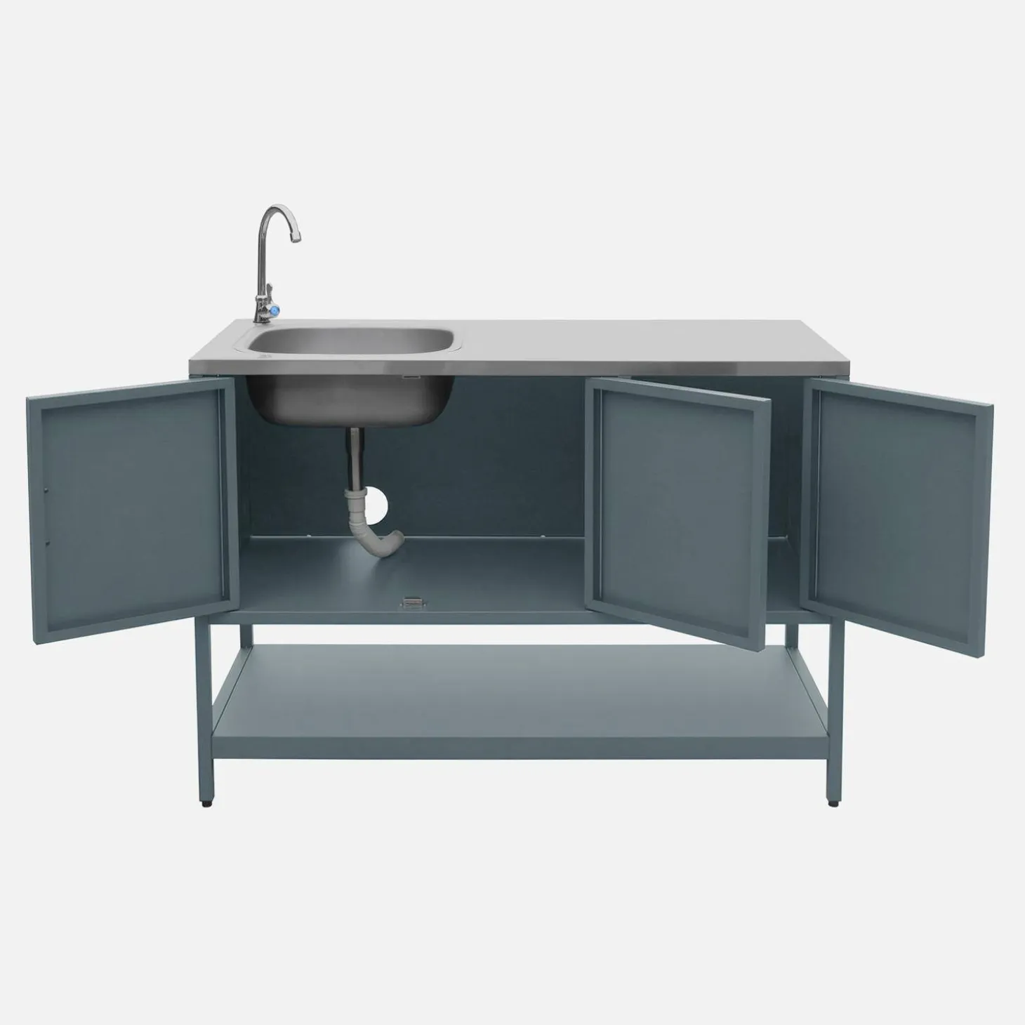 Module buitenkeuken met gootsteen 3 deuren en 1 plank staal L120cm
