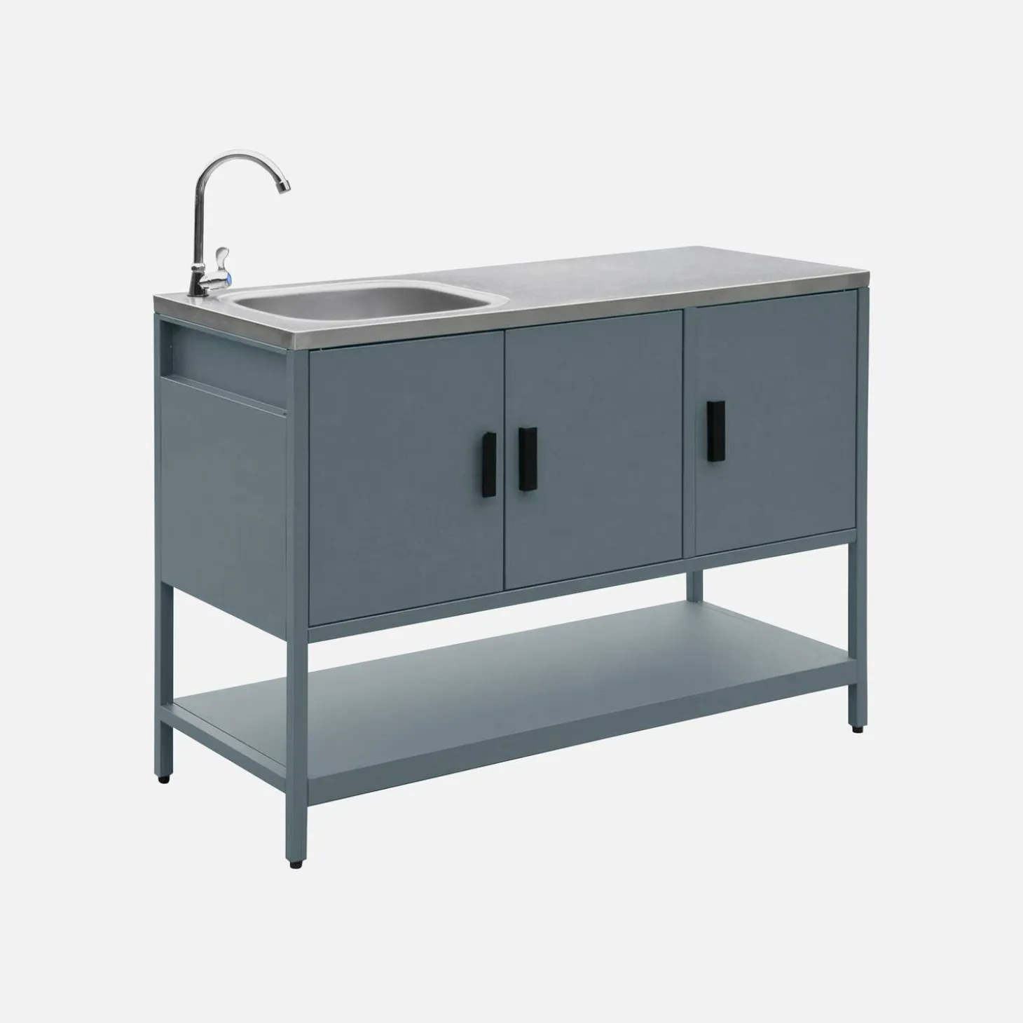 Module buitenkeuken met gootsteen 3 deuren en 1 plank staal L120cm