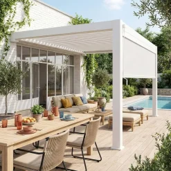 Muurpergola met lamellendak 4x3m met zonnescherm 4m