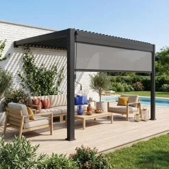 Muurpergola met lamellendak 4x3m met zonnescherm 4m