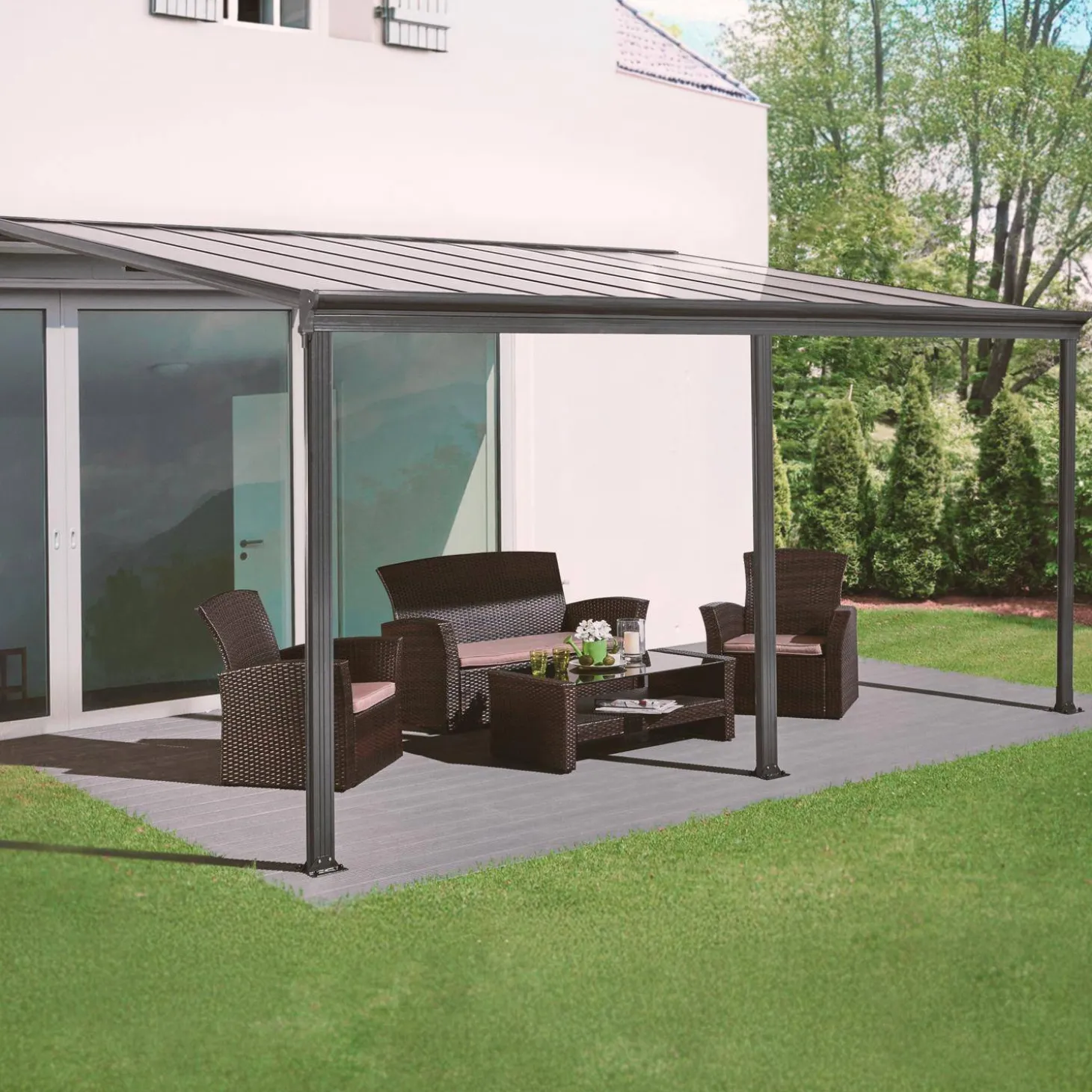 Muurpergola 5x3m met goot aluminium, carport