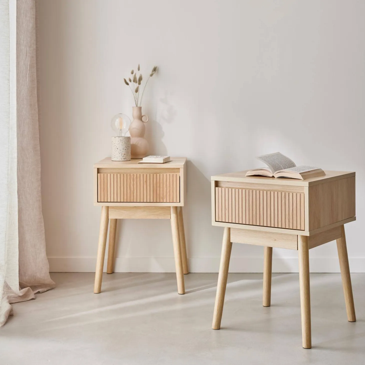 Nachtkastje hout decor 1 lade (set van 2)