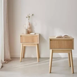 Nachtkastje hout decor 1 lade (set van 2)