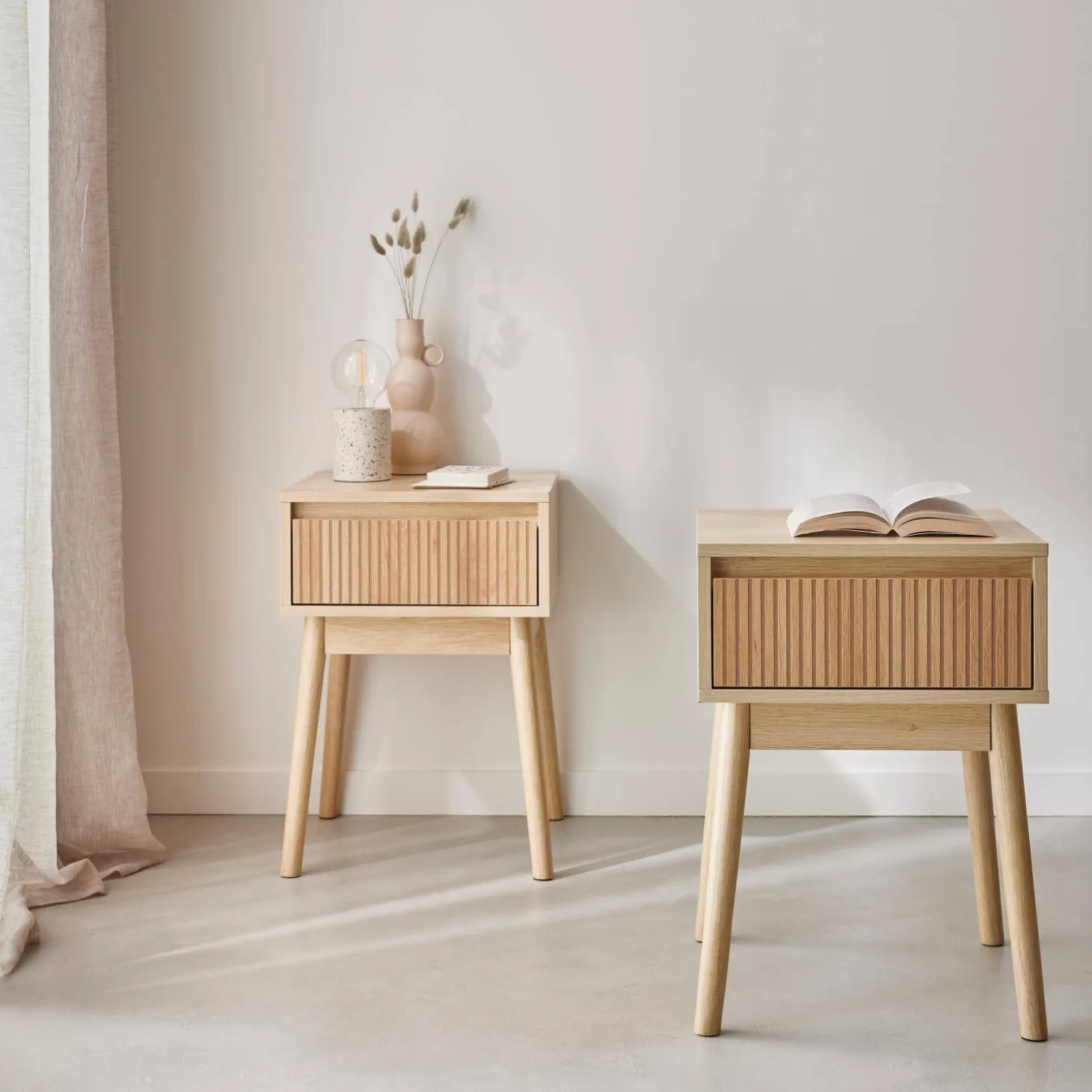 Nachtkastje hout decor 1 lade (set van 2)