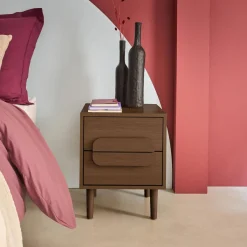 Nachtkastje houtdecor vintage 2 lades