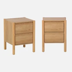 Nachtkastje houteffect 2 laden (set van 2)