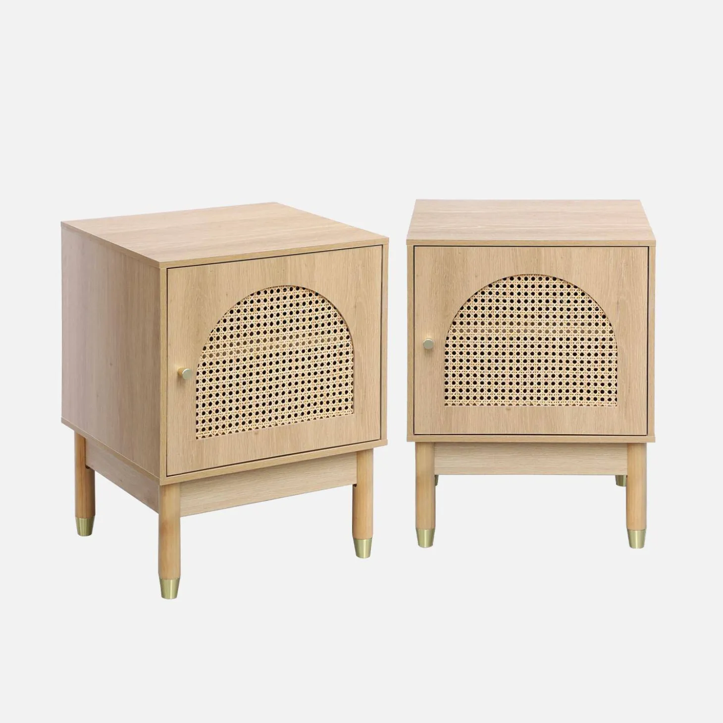 Nachtkastje hout en rietbeslag 1 deur (set van 2)