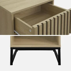 Nachtkastje in hedendaagse stijl met geribbelde houtlook en 1 lade