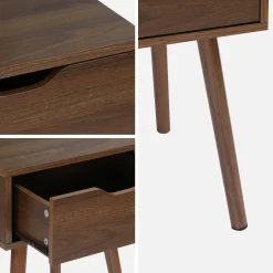 Nachtkastje in walnootkleurig hout, 1 lade (set van 2)