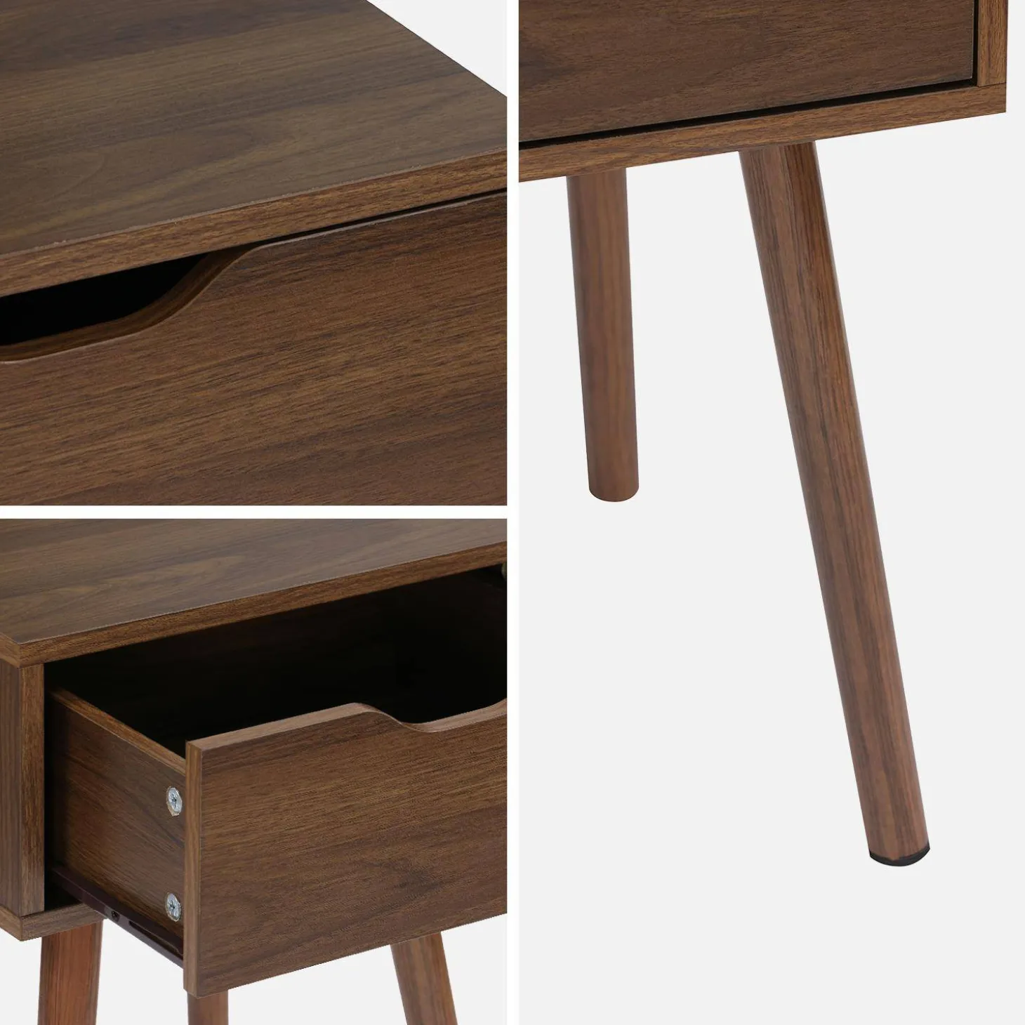 Nachtkastje in walnootkleurig hout, 1 lade (set van 2)