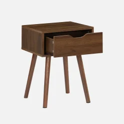 Nachtkastje in walnootkleurig hout, 1 lade (set van 2)