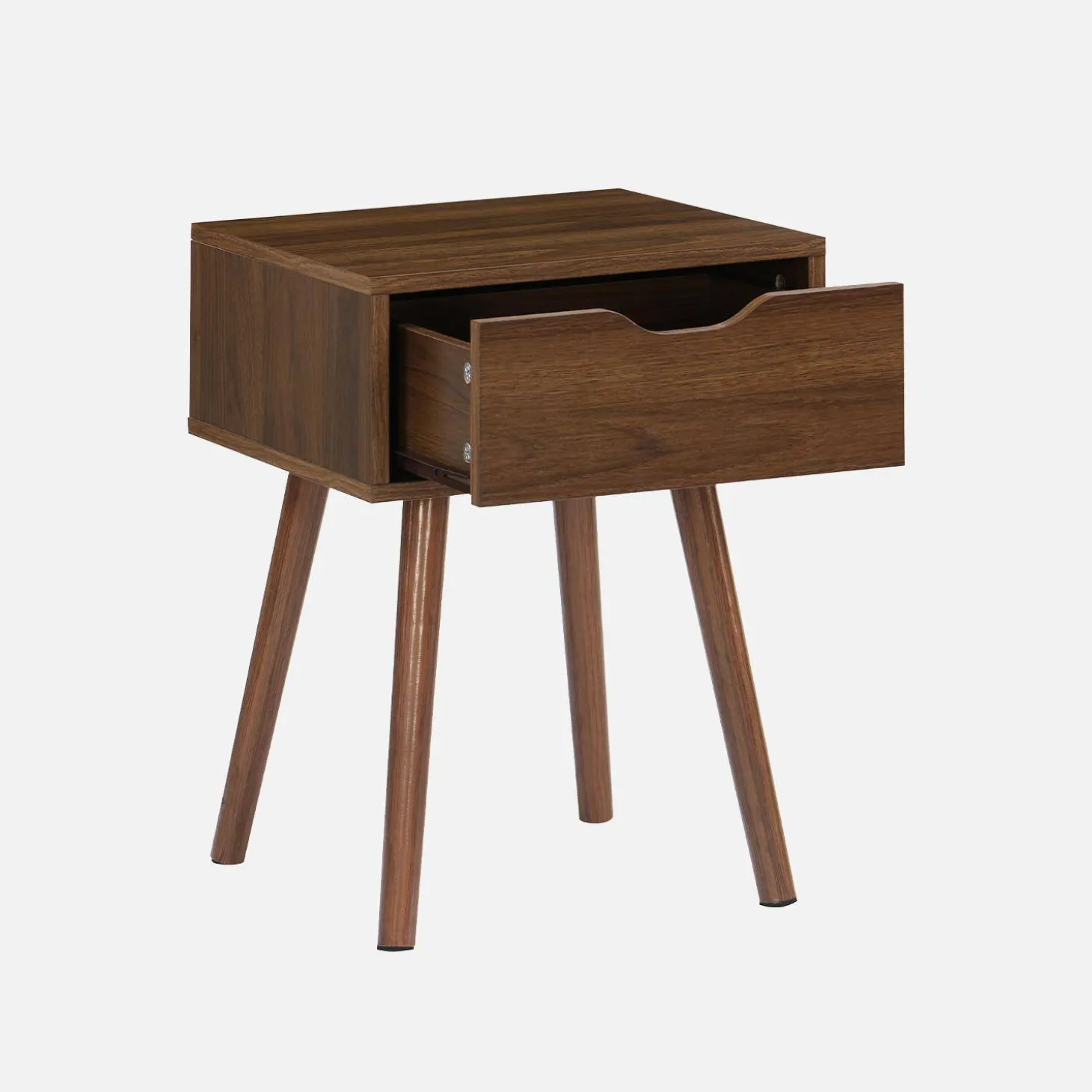 Nachtkastje in walnootkleurig hout, 1 lade (set van 2)