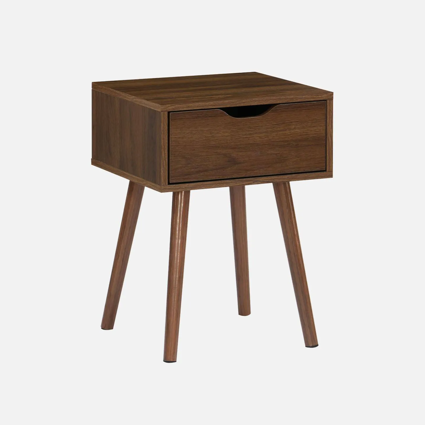 Nachtkastje in walnootkleurig hout, 1 lade