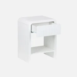 Nachtkastje met gegroefd houteffect, 1 lade, 1 plank (set van 2)