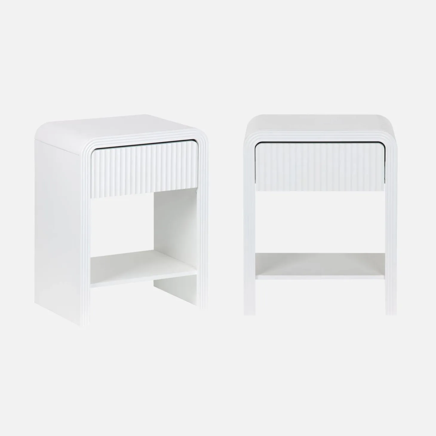 Nachtkastje met gegroefd houteffect, 1 lade, 1 plank (set van 2)