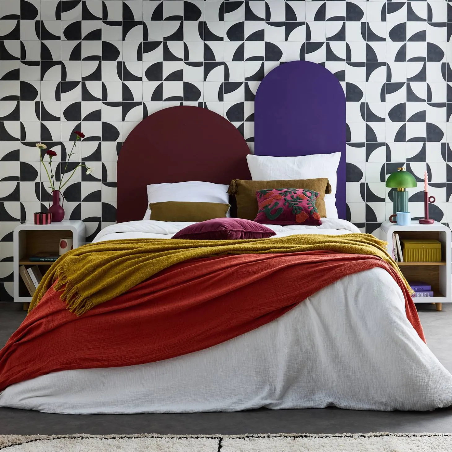 Nachtkastje met houteffect en 2 vakken (set van 2)