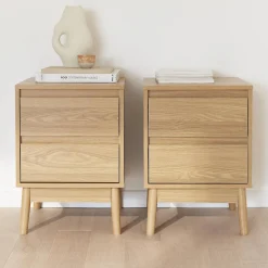 Nachtkastje met houteffect en twee laden