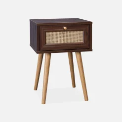Nachtkastje met hout- en rietmotief, 1 lade