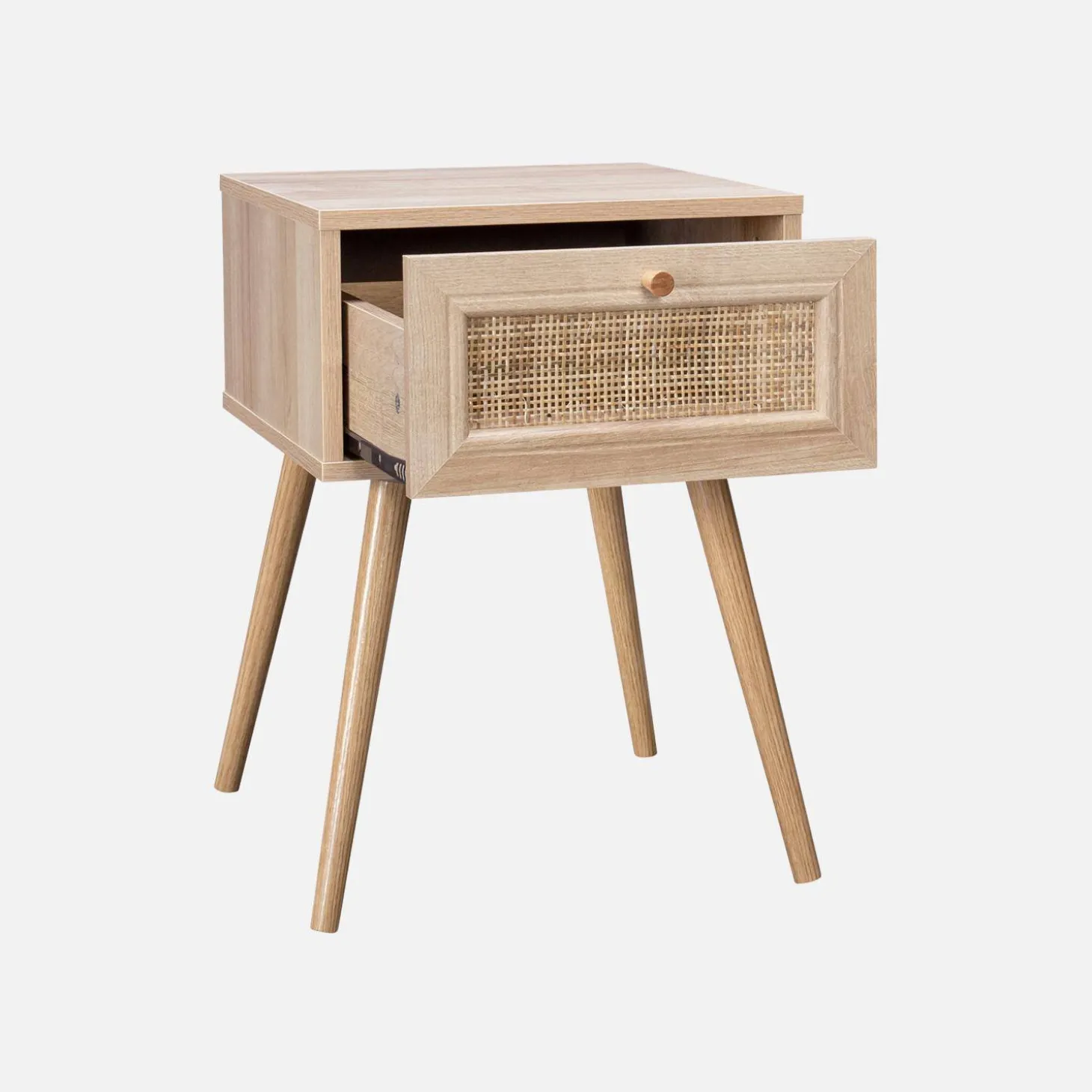 Nachtkastje met hout- en rietmotief, 1 lade