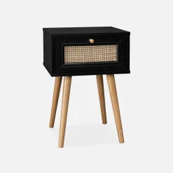 Nachtkastje met hout- en rietmotief, 1 lade