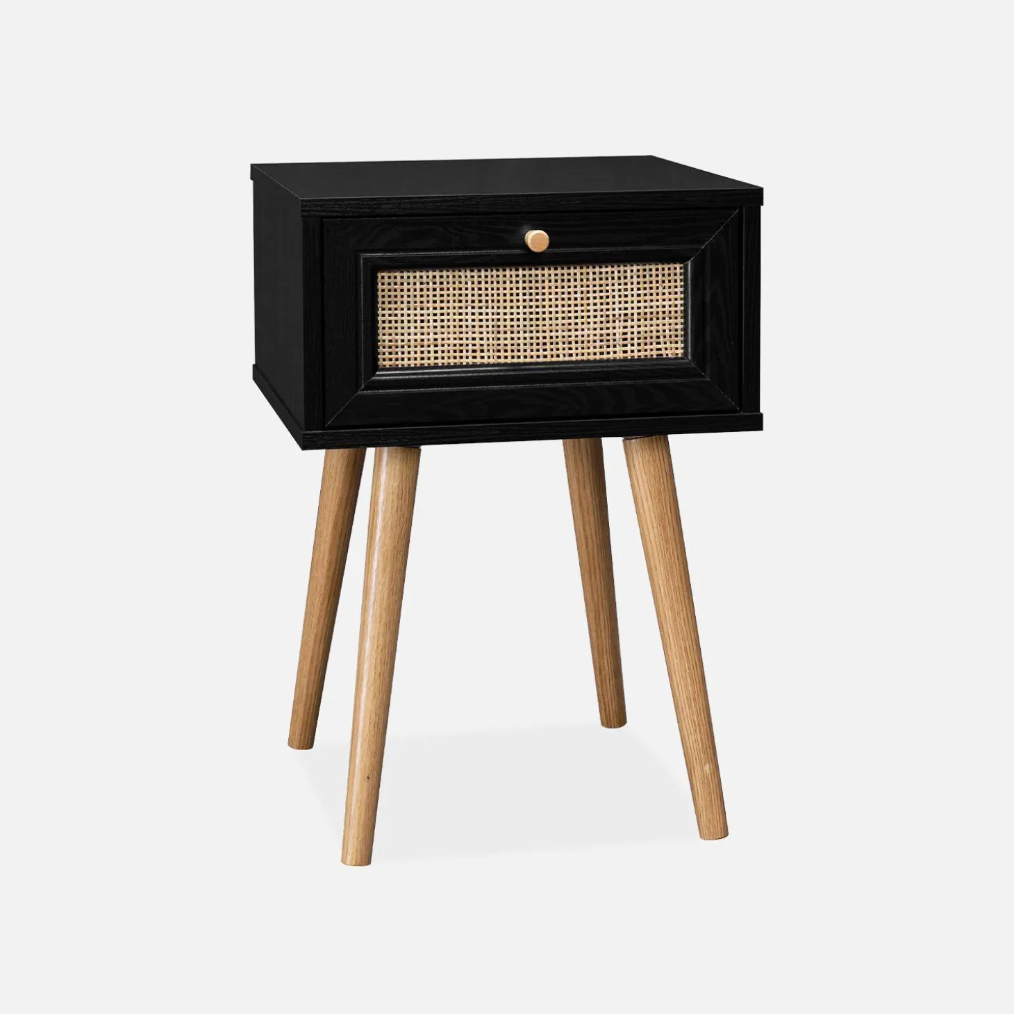 Nachtkastje met hout- en rietmotief, 1 lade
