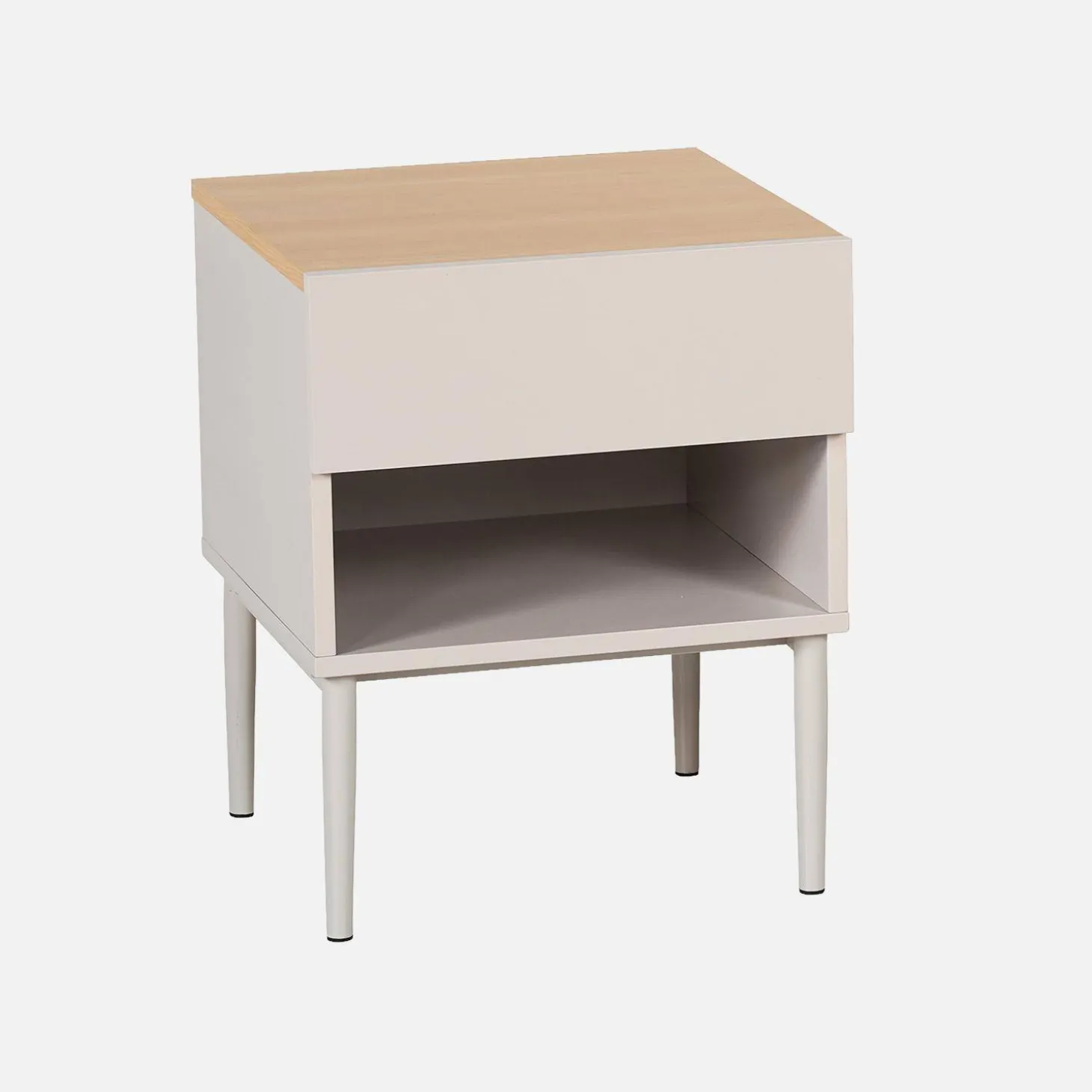 Nachtkastje met lade en nisje metaal en houtdecor