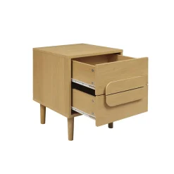 Nachtkastjes houtdecor vintage 2 lades (set van 2)