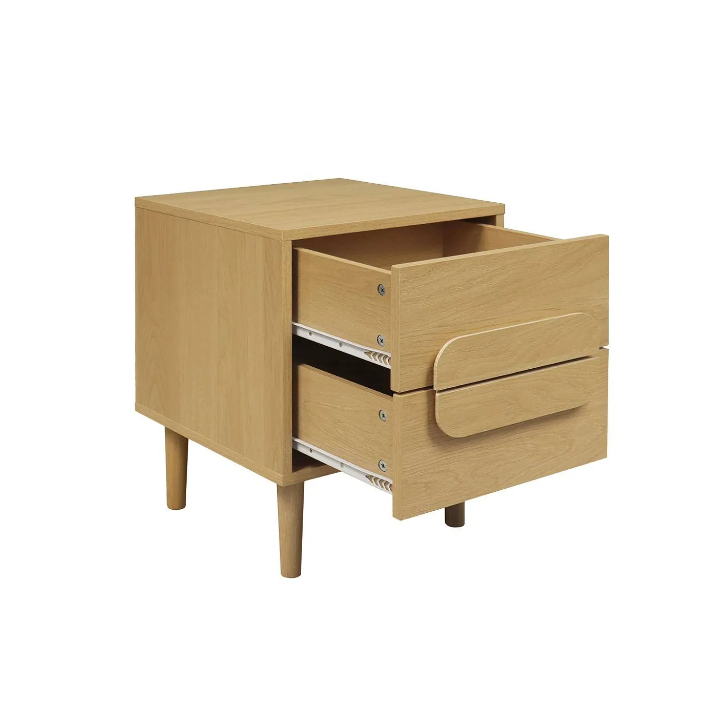 Nachtkastjes houtdecor vintage 2 lades (set van 2)