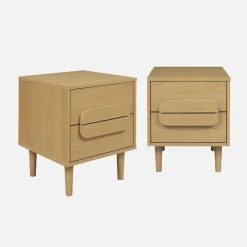 Nachtkastjes houtdecor vintage 2 lades (set van 2)