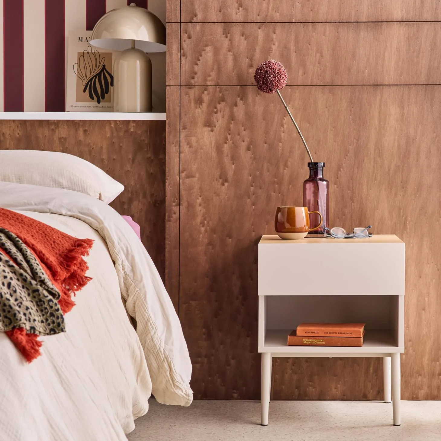 Nachtkastjes met lade en nisje metaal en houtdecor (set van 2)
