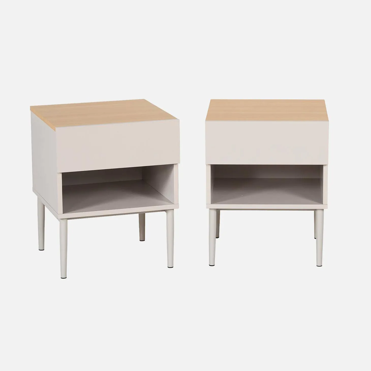 Nachtkastjes met lade en nisje metaal en houtdecor (set van 2)