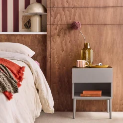 Nachtkastjes met lade en nisje metaal en houtdecor (set van 2)