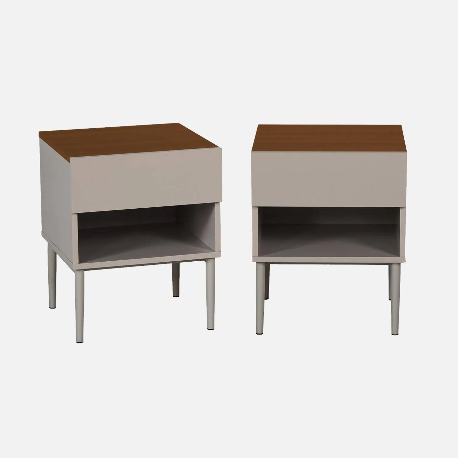 Nachtkastjes met lade en nisje metaal en houtdecor (set van 2)
