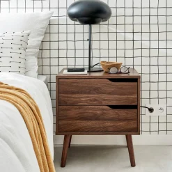 Nachtkastje, walnoot gebeitst houtdecor, 2 laden