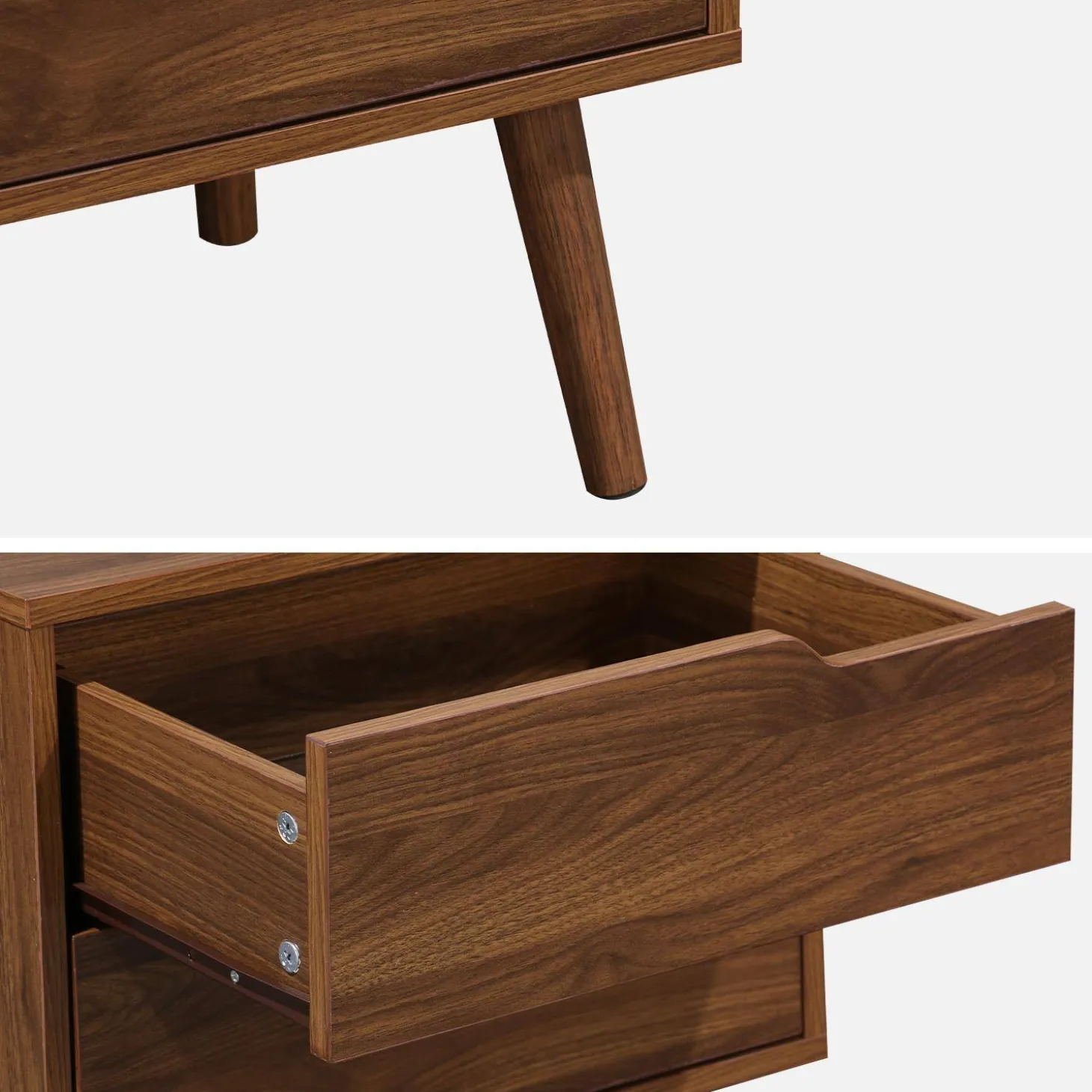 Nachtkastje, walnoot gebeitst houtdecor, 2 laden